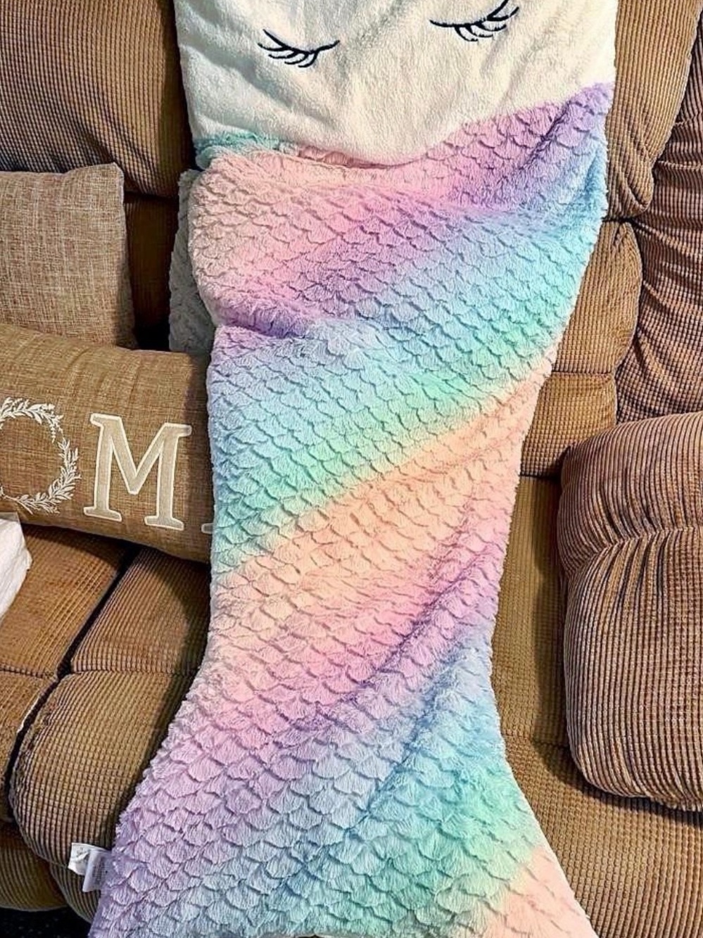 Plush Pastel Rainbow Mermaid Tail Sleeping bag blanket